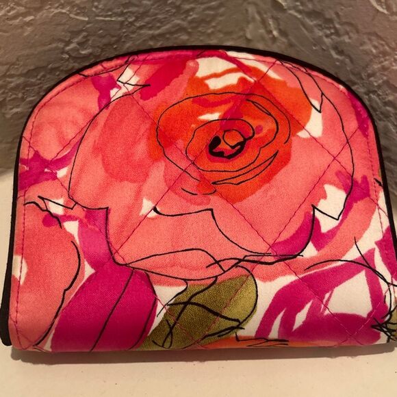 Vera Bradley Kisslock Compact Wallet Pink Fuchsia Rose Floral Print Quilted NEW - Picture 2 of 10